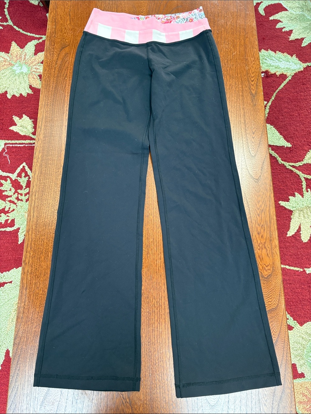 lululemon athletica Black Leggings with Pink Floral Waistband 6